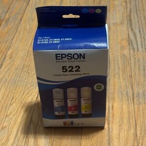 NEW Epson 522 EcoTank Ink Bottles 3-Pack Cyan Magenta Yellow 12/18 - Box Damage